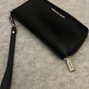 Michael Kors Black Leather Wristlet